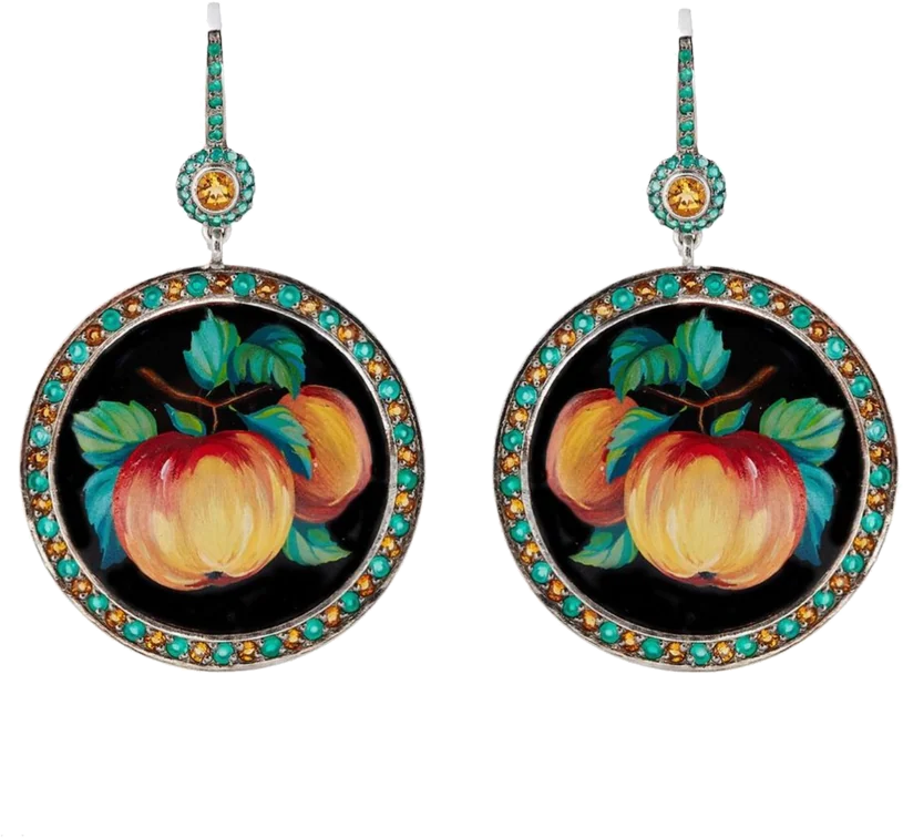 Vitreous enamel, 18k yellow gold earrings